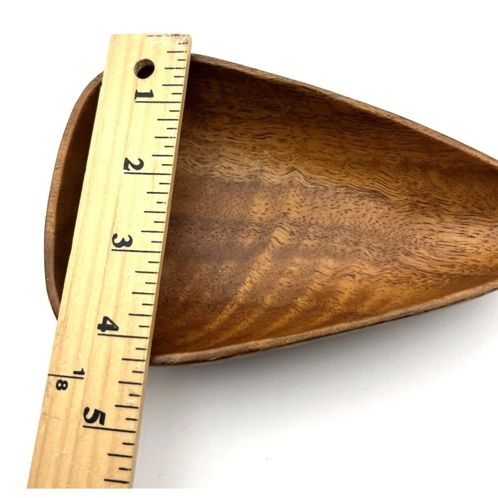 Vintage Carved Wood Bowl Teardrop Organic Modernist Minimalist Trinket Dish 6